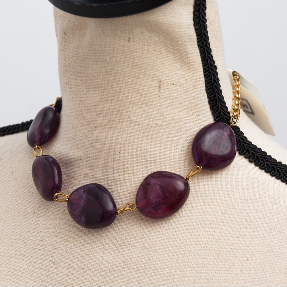 Choker length necklace with faux stone marble look chunky with gold tone Merona - Picture 3 of 11